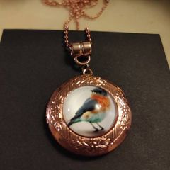 Handmade rosegold robin locket