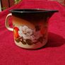Retro Mid Century Milk pot or jug.  Enamel dark brown and orange with a floral pattern! Image 3