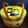 Amazing Collectable Large Oval Amish Patterned Tin Picnic Box with Handles, Very Rare to Find in Ireland - Funky Picnic Time! Props for Stage and Screen! Image 2