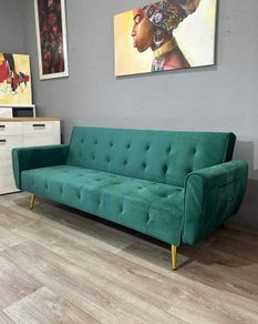 Luxury Velvet Sofa Bed with Golden Legs green