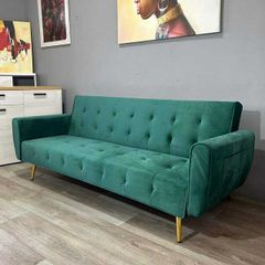 Luxury Velvet Sofa Bed with Golden Legs green
