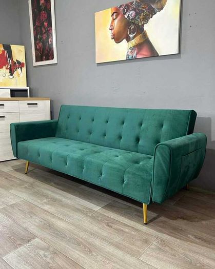 Luxury Velvet Sofa Bed with Golden Legs green