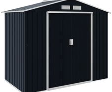 7ft x 4ft Lockable Garden Shed Large Patio Roofed Tool Metal Storage Building Foundation Sheds Box Outdoor Furniture, Dark Grey