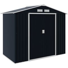 7ft x 4ft Lockable Garden Shed Large Patio Roofed Tool Metal Storage Building Foundation Sheds Box Outdoor Furniture, Dark Grey