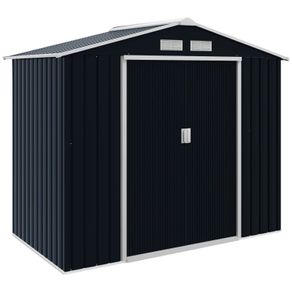 7ft x 4ft Lockable Garden Shed Large Patio Roofed Tool Metal Storage Building Foundation Sheds Box Outdoor Furniture, Dark Grey