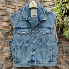 Pull & Bear Distressed Denim Sleeveless Jacket  Unisex  Size Small