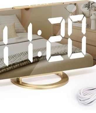 Mirror Alarm Clock,Digital Alarm Clock Large 6.5" LED Display with Light Sensing Dimming Mode,Adjustable Brightness,2 USB Charging Ports