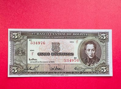 Bolivia  5  Bolivianos  1945  PICK  138d . ( Uncirculated )