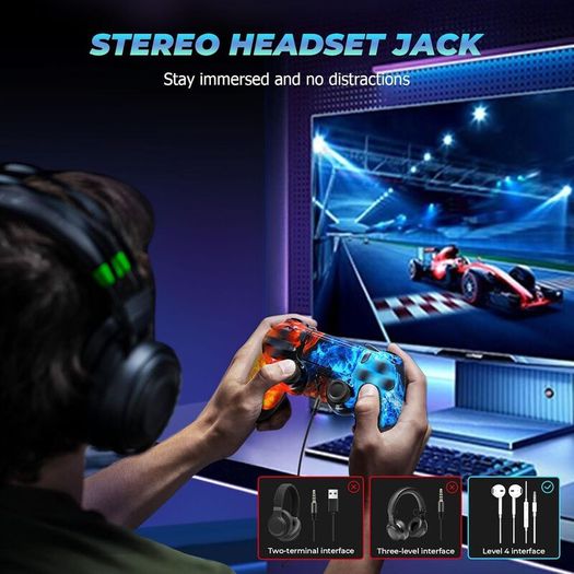 Wireless Controller for PS-4, Game Controller for PS-4/Pro/Slim/PC, Bluetooth Gamepad Joystick with Dual Vibration Touch Panel,Upgraded Six-Axis Sensor, 3.5mm Audio Jack (FIRE/ICE)