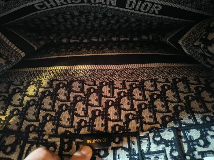 Authentic Christian Dior Large Book Tote - Blue Dior Oblique Embroidery