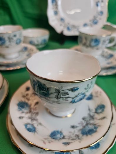 Vintage Arklow Bone China Blue Roses Tea Set | Fine Irish Porcelain with Gold Trim