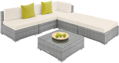 _Aluminium Polyrattan Lounge Set with Glass Table, Sofa Table Set, for Garden, Balcony and Patio, Includes Cushions