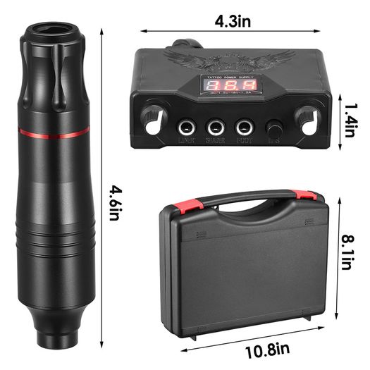 BRAND NEW EU US Stock Rotary Tattoo Pen Machine Kit, Professional Tattoo Pen with 20 Colors Tattoo Paints, 10pcs Cartridges Needles
