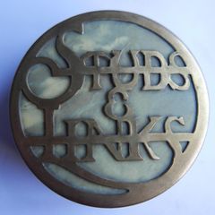 Antique Art Nouveau Brass Cufflink Box: Steampunk Studs & Links Round Storage box