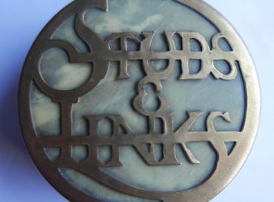 Antique Art Nouveau Brass Cufflink Box: Steampunk Studs & Links Round Storage box