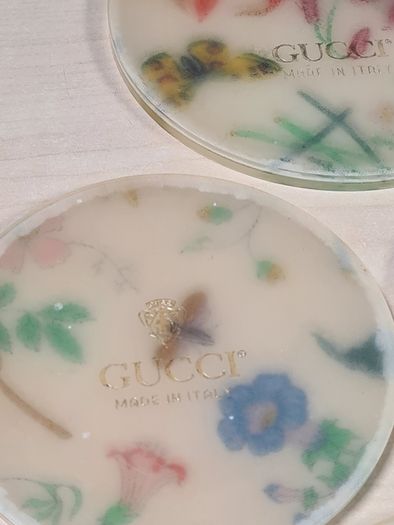 Vintage GUCCI coasters flora and fauna acrylic set of 4 Genuine Rare