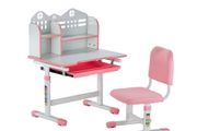 Kids Study Chair and Desk Set, Study Desk and Chair for Kids with Bookshelf and Storage Drawer, Adjustable Height Kids Study Desk with Chair, Children Study Table for Bedroom &amp; Study Room, Pink