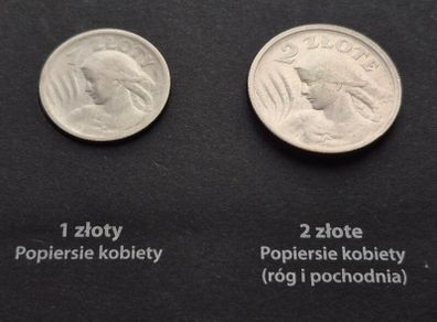 Poland 1 and 2 zlote 1924 minted in Paris.