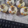 5 Beautiful Old Ceramic Oil Lamps, Painted with Orange, Yellow, and Blue Pansies Postage Available Image 2
