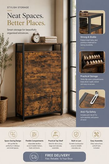 Rustic Industrial Shoe Cabinet with Adjustable Compartments 80 cm Wide Hallway Storage Unit