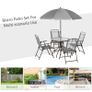6 Piece Patio Dining Set with Umbrella, 4 Folding Dining Chairs & Round Tempered Glass Table for Garden, Backyard and Poolside, Grey Image 3