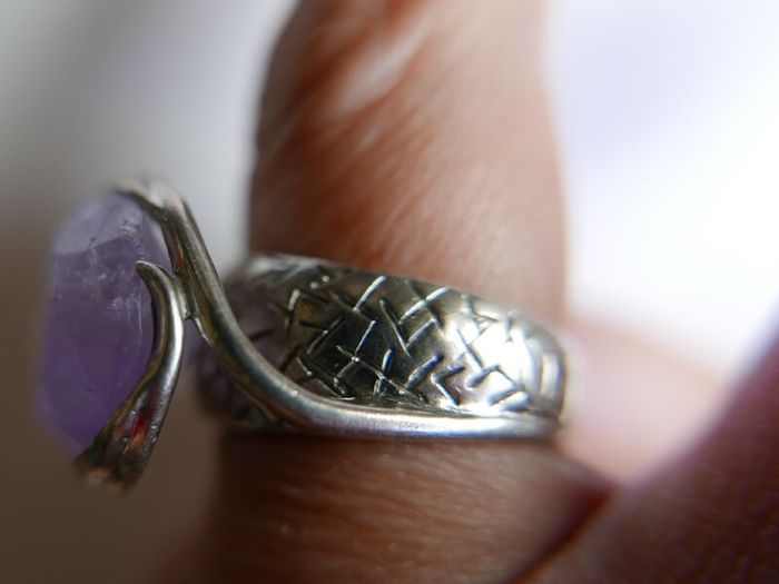 Vintage 80s Sterling Silver 925 Amethyst Quartz Gecko Statement Ring Size T - 11,65g