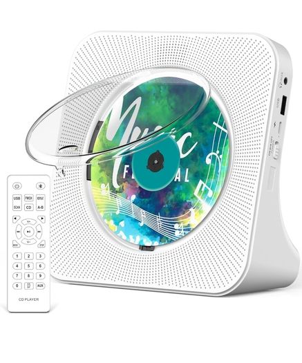 Portable CD Player with Bluetooth 5.0, Greadio Desktop CD Players for Home, CD Music Player with Speakers, Remote Control, Dust Cover, FM Radio, LCD Display, AUX, USB, Headphone Jack