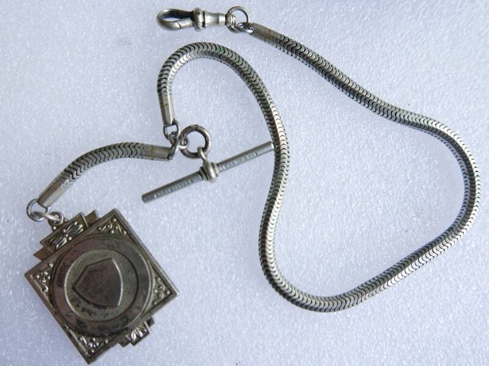 Victorian Albert  Solid Silver Albert Watch Chain "N.G.R.CO.REG" Birmingham or Chester. length 12" - 41,9g