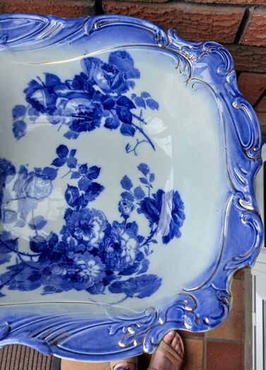Antique Doulton Flow Blue Bowl & Pitcher