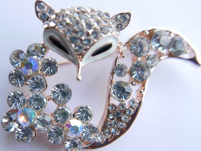 Mischievous vixen pin, lavish playful fox brooch, specialized crystal gifts, luxury statement jeweler