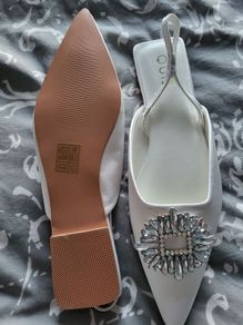 White Satin Brooch Flat Pumps