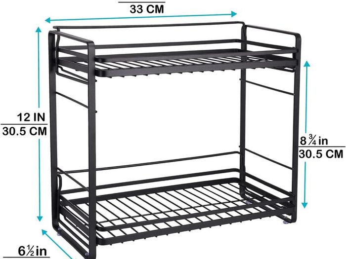 Bathroom Organizer Countertop, Metal 2-tier Bathroom Storage Shelves Tray Shower Caddy Kitchen Shelf for Bathroom Kitchen Office Organization, Black