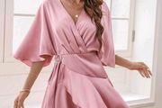 womens pink wrap dress
