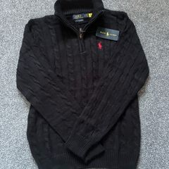Black Ralph Lauren Cable Knit Quarter Zip
