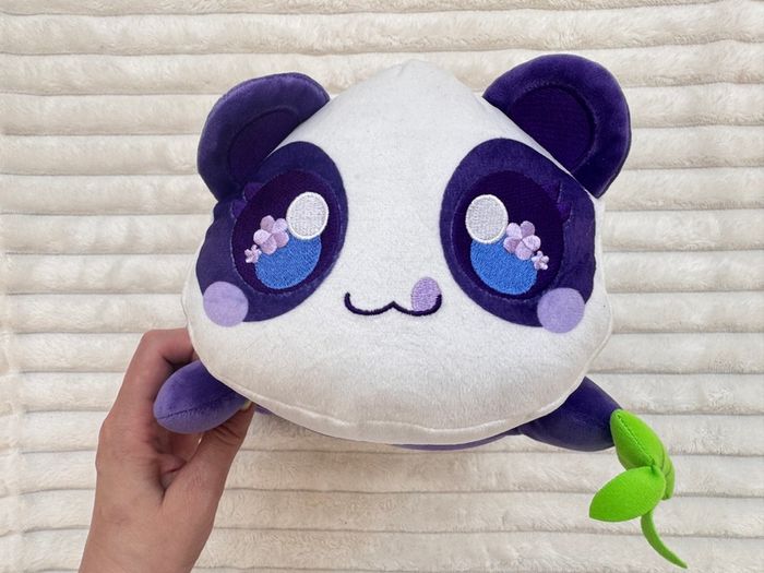 Aphmau MeeMeows Safari Purple Panda Cat Plush approx. 11"- length Used Please see photos