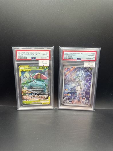 Celebi & Venusaur Gx 001/095 Psa 10 | N's Reshiram 109/100 Psa 10 Pokemon Cards