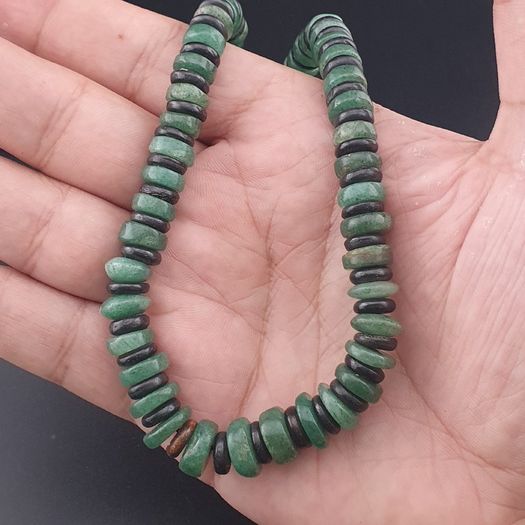 Vintage Tire Shape Jade & Bone Beads Necklace 24 inches