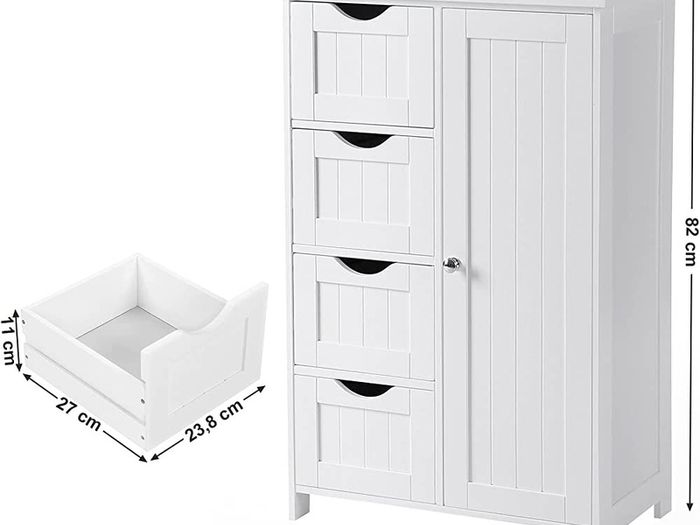 Bathroom Floor Storage Cabinet, Wooden Storage Unit with 4 Drawers, Single Door, Adjustable Shelf, for Living Room, Kitchen, Entryway (FREE SHIPPING)