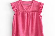 Pre Owned Vibrant Pink Eyelet Cutout Flutter Sleeve Blouse