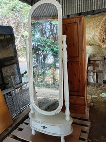 Vintage White Timber Oval Cheval Floor Mirror