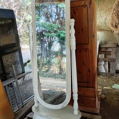 Vintage White Timber Oval Cheval Floor Mirror