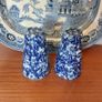 Fabulous Pair of Salt and Pepper Shakers in the Style of Burleighware "Blue Calico Pattern", but no Backstamps, Missing Stoppers Image 3
