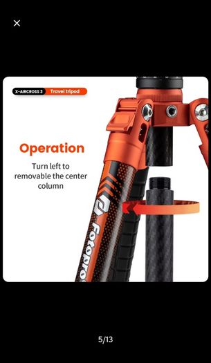 Fotopro Lightweight Travel Tripod Portable Carbon Fiber Tripod for Camera X-Aircross 3 Series