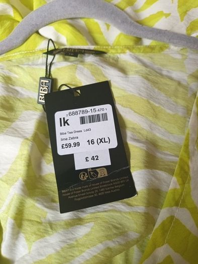 Bibi Lime Zebra Dress.  S. XL - 16. B.N.W.T.  (House Of Fraser)