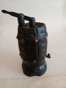 Vintage Brass Studded Carved Oak Barrel Cigarette Dispenser