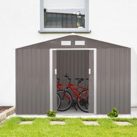 SPRING DEAL | 9 x 6FT Foundation Ventilation Steel Outdoor Garden Shed Grey