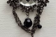 Gothic Victorian style gunmetal rhinestone dangle brooch