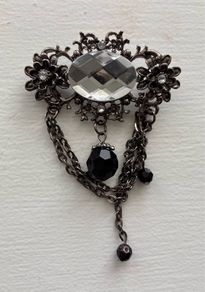 Gothic Victorian style gunmetal rhinestone dangle brooch