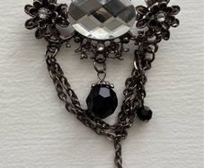 Gothic Victorian style gunmetal rhinestone dangle brooch