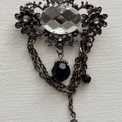 Gothic Victorian style gunmetal rhinestone dangle brooch